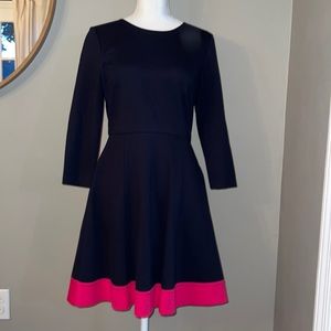 Eliza J Fit and Flare Color Block Long Sleeve Dress Size 8 Navy Blue Pink